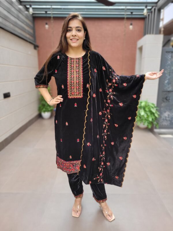 Kashmiri Kadhai Velvet Dupatta Suit Set