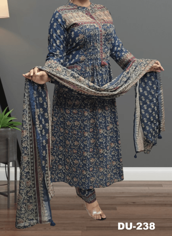 Designer A-Line Kurta & Embellishments Cotton Suit Set