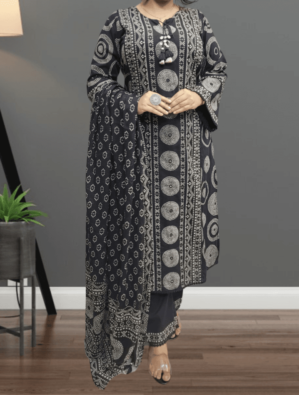 A-Line 3pc Cotton Dupatta Set for Women with Beads