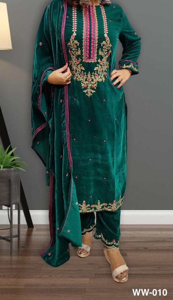 Velvet Heavy Zari Work Suit Set For Winters