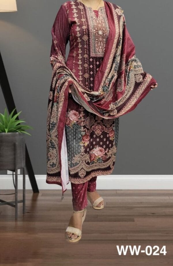 Heavy Handwork & Digital Print Velvet Suit Set