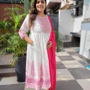 Anarkali Set with Handblock Print