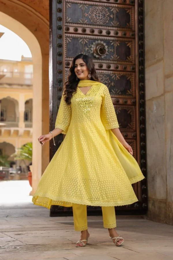Mirror Work Anarkali Suit with Cotton Lining