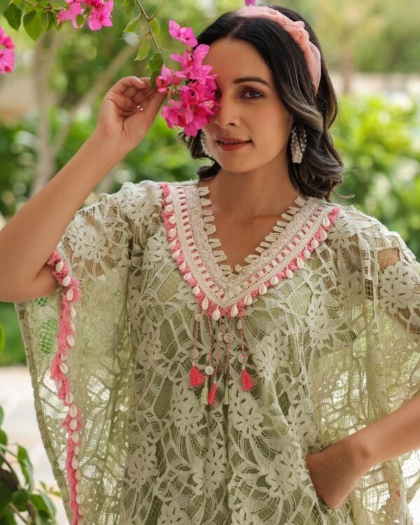 Net Fabric Kaftan Spaghetti Set for Women