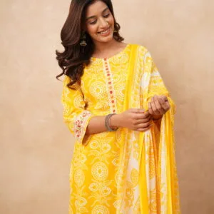 Cotton Dupatta Set with Embroidered