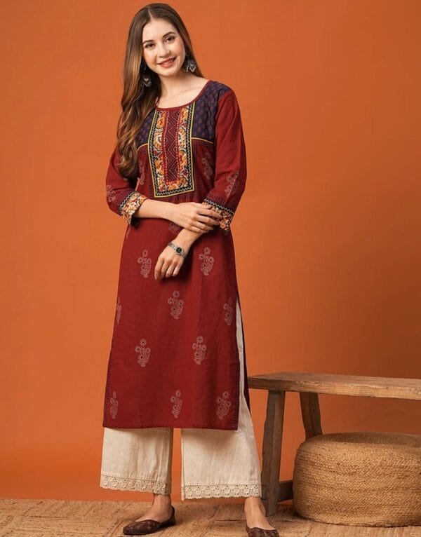 Cotton Kurta with Kalamkari Border
