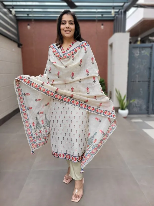 Linen Slub 3PC Set with Ikkat Print