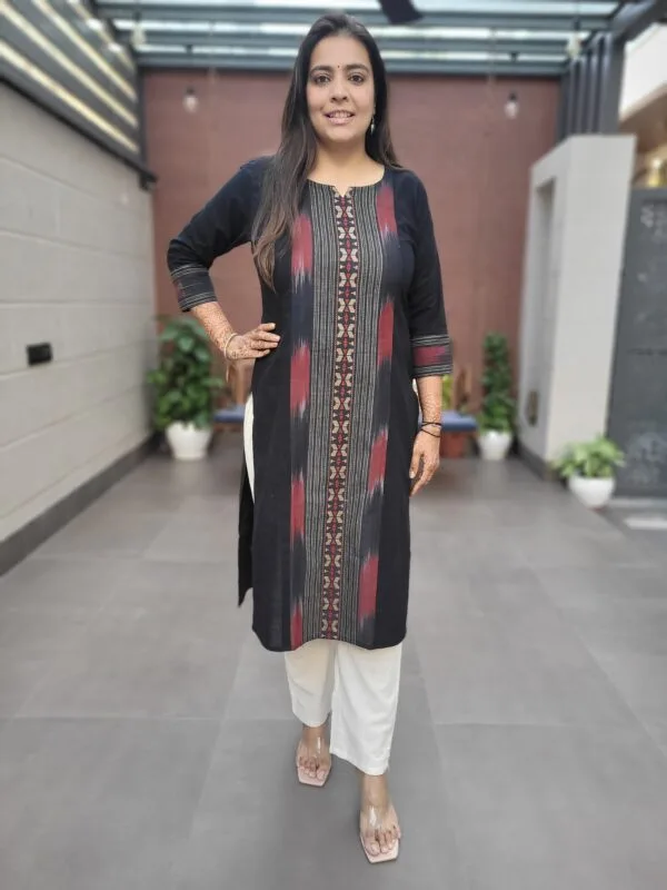 Cotton Slub Kurta with Ikkat Print