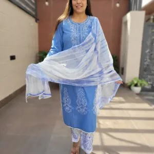 Handcrafted Denim Cotton Chikankari 3PC Set