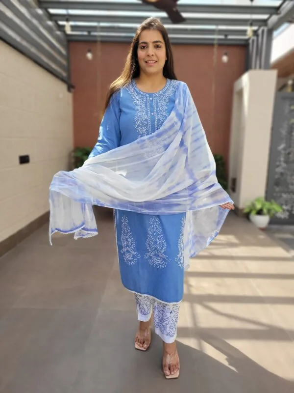 Handcrafted Denim Cotton Chikankari 3PC Set