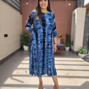 Tie-Dye Printed Rayon Crush Middi Gown