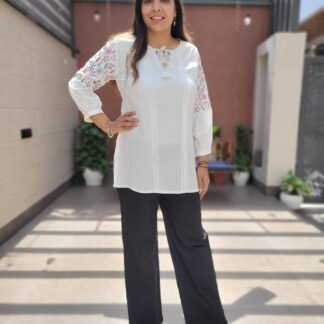 Rayon Tunic with Balloon Sleeves