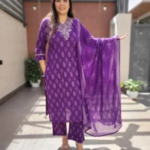 Cotton Ikkat 3PC Suit with Zari Work
