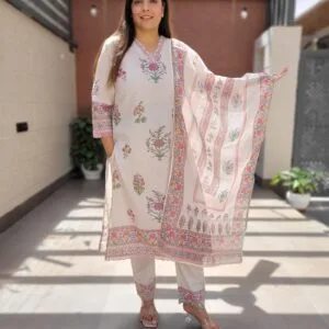 Linen 3PC Set with Handwork & Lace