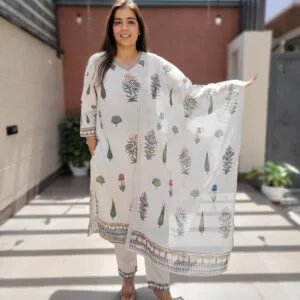 Linen 3PC Set with Crochet Lace