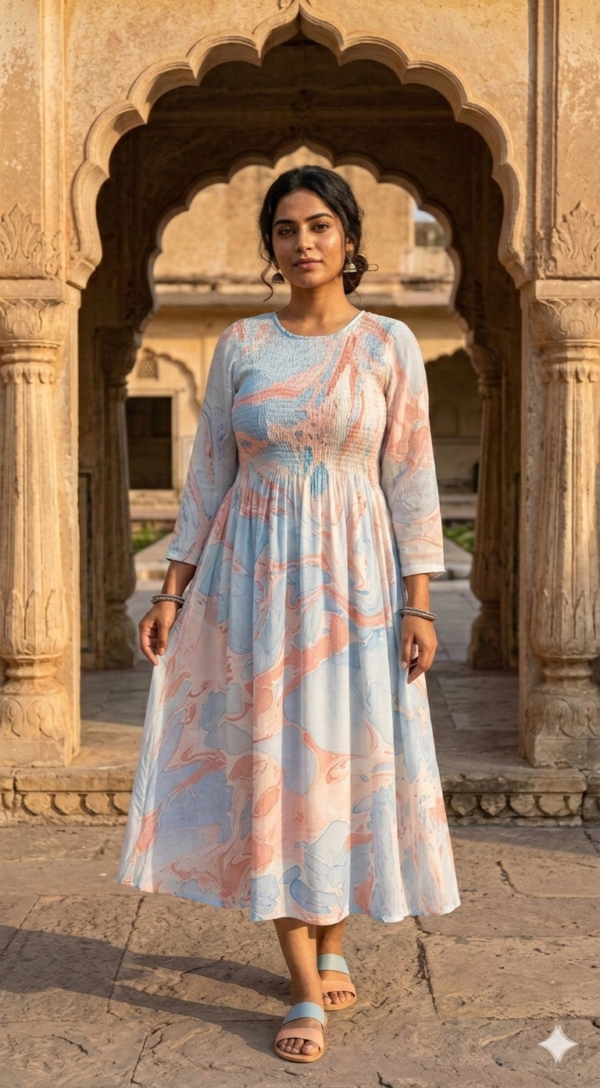 Beautiful Marble Print Midi Gown