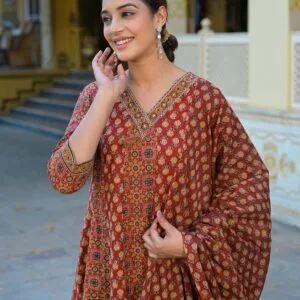 Cotton Anarkali 3PC Set with Zari