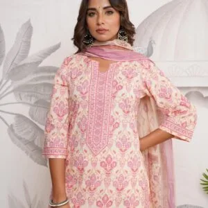 Cotton 3PC Suit with Zari Embroidery
