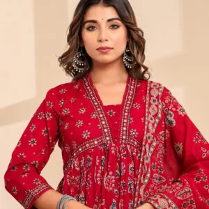 Cotton Handwork Gown 3PC with Crochet Lace