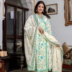 Cotton Angrakha Anarkali 3PC Set