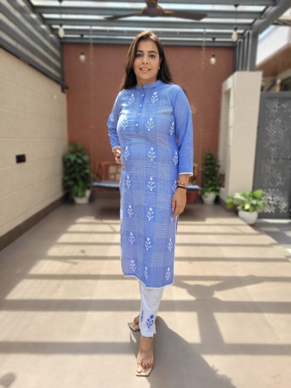 Denim Cotton 2PC Set with Hand Chikankari
