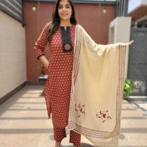 Cotton 3PC Set with Applique Dupatta