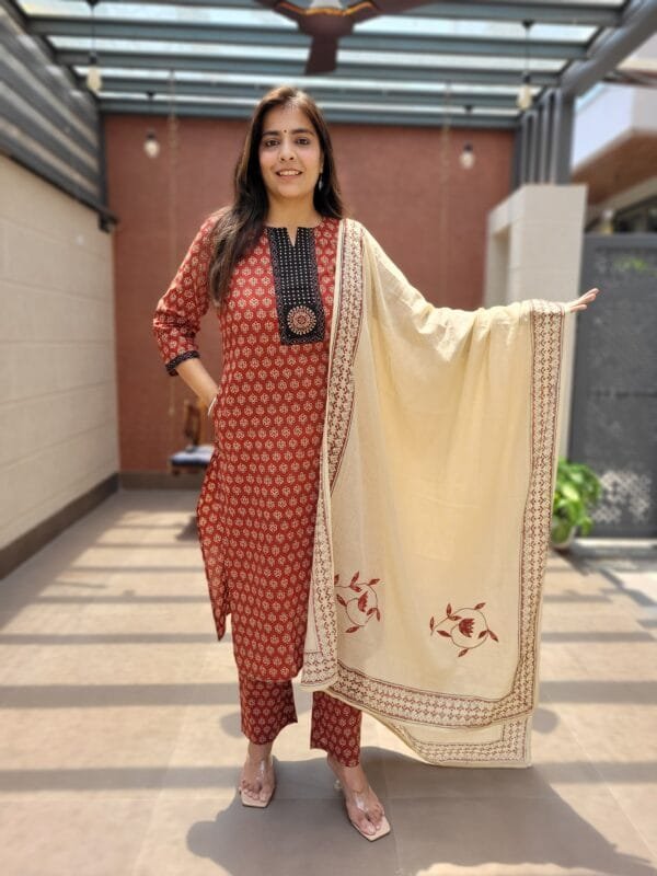 Cotton 3PC Set with Applique Dupatta