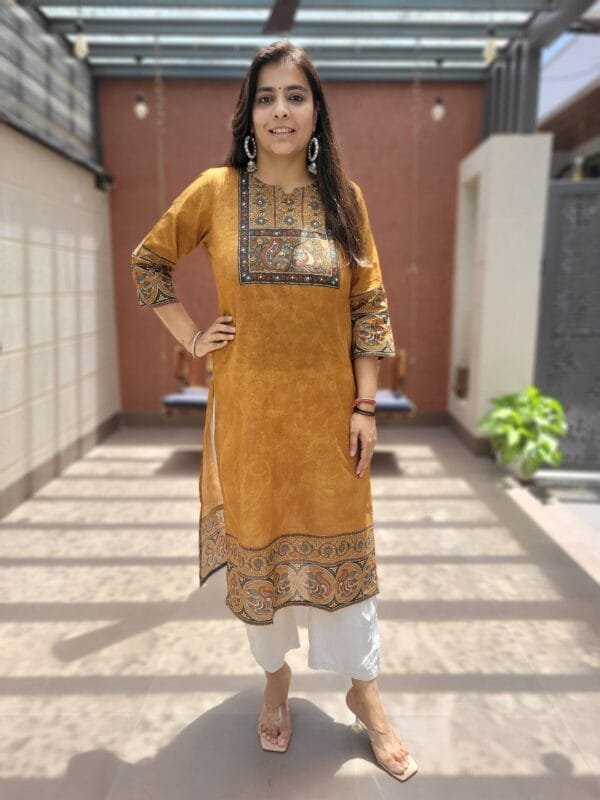 Kalamkari Print Cotton Kurta with Kantha Stitch