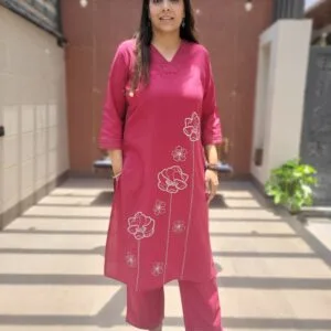 2PC Cotton Flex Suit with Embroidery