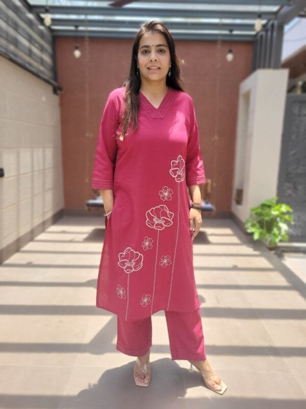 2PC Cotton Flex Suit with Embroidery