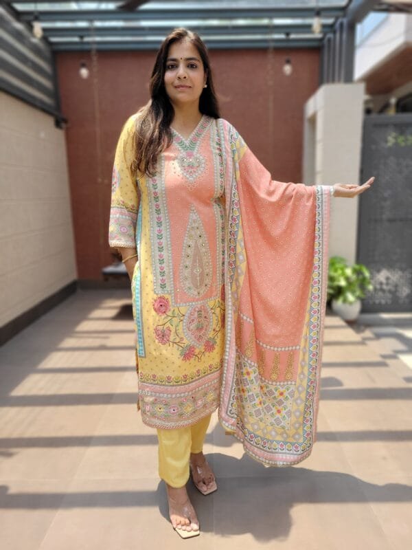 Pure Muslin Semi Party Wear Kurta Set with Handwork
