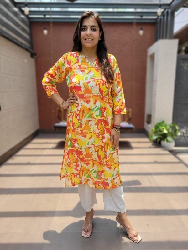 Pure Muslin Kurta with Kantha Stitch and Beads Work