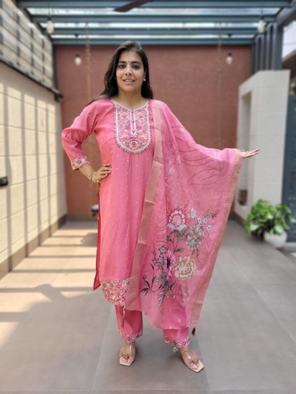 Embroidered Chanderi Party Set with Digital Dupatta