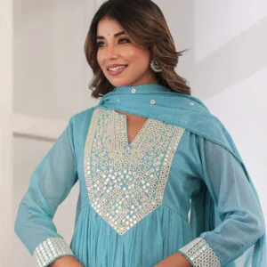 Mal Cotton Gown Set with Mirror Work