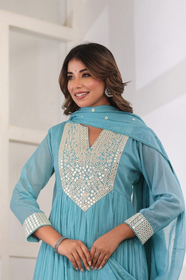 Mal Cotton Gown Set with Mirror Work
