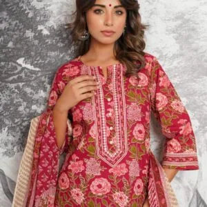 Pure Cotton 3PC Suit with Zari