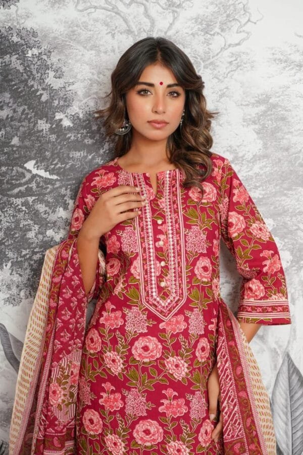Pure Cotton 3PC Suit with Zari