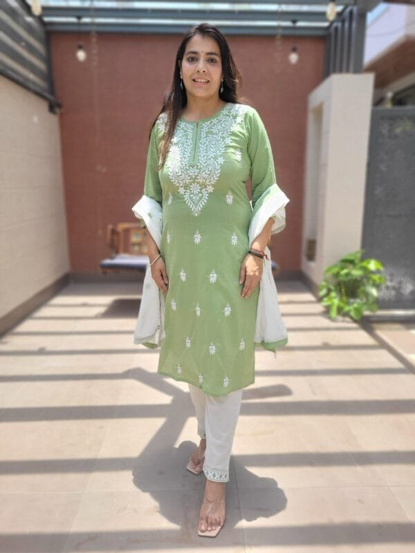 Heavy Chikankari Cotton Kurta Set with Dupatta