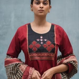 Cotton Suit with Kantha Mirror and Applique Work