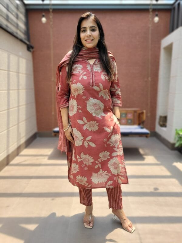 Cotton 3PC Kurti Set with Beads