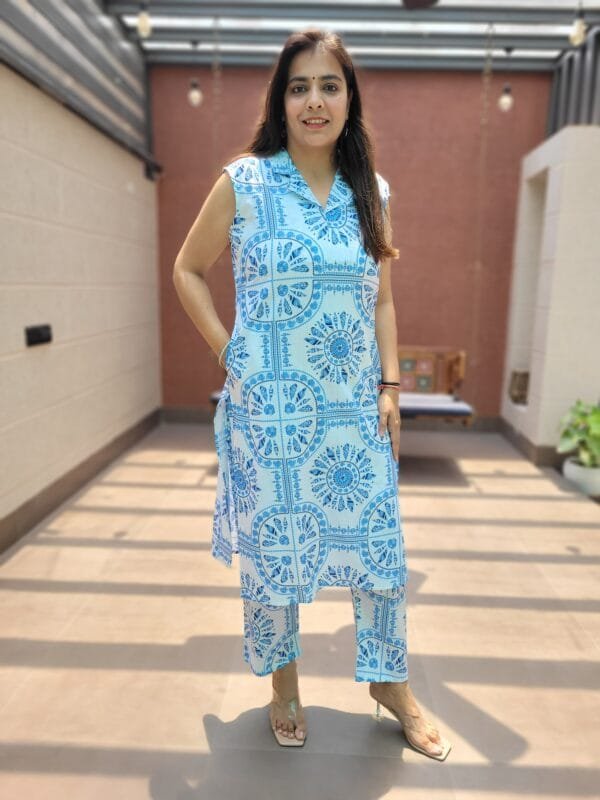 Cotton Slub 2PC Set with Handworked Collar
