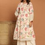 Cotton Flex A-Line Kurta with Schiffli Sleeves