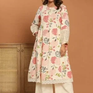 Cotton Flex A-Line Kurta with Schiffli Sleeves