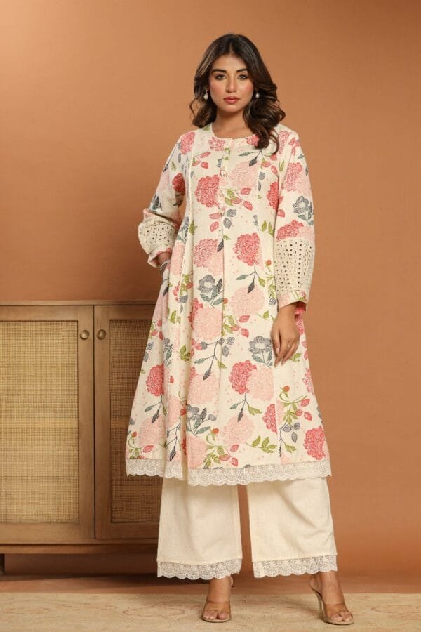 Cotton Flex A-Line Kurta with Schiffli Sleeves