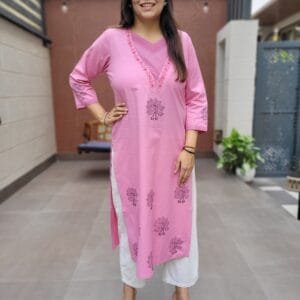 V-Neck Handblock Cotton Kurta