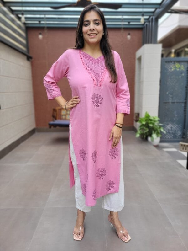 V-Neck Handblock Cotton Kurta