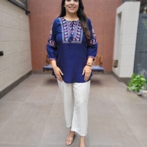Cross Stitch Embroidered Rayon Tunic - Blue, 42