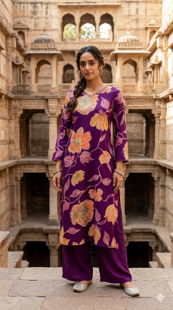 German Rayon 2PC Set with Handwork and Pockets