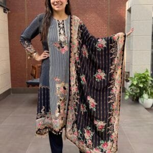 Natural Crepe with Badla & Mirror Work