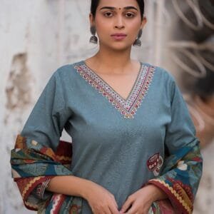 Cotton Flex Embroidered 3PC Set with Digital Dupatta